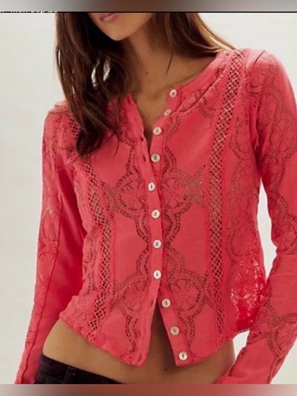 Women’s Coral Lace Crochet Button-Up Shirt